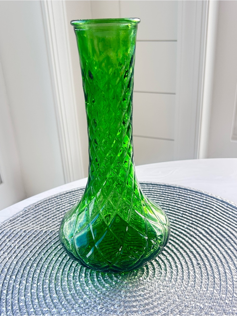 Vintage quilted emerald green vase sing bud vase